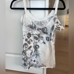 Guess White Off Shoulder Sequin Beaded Top Medium